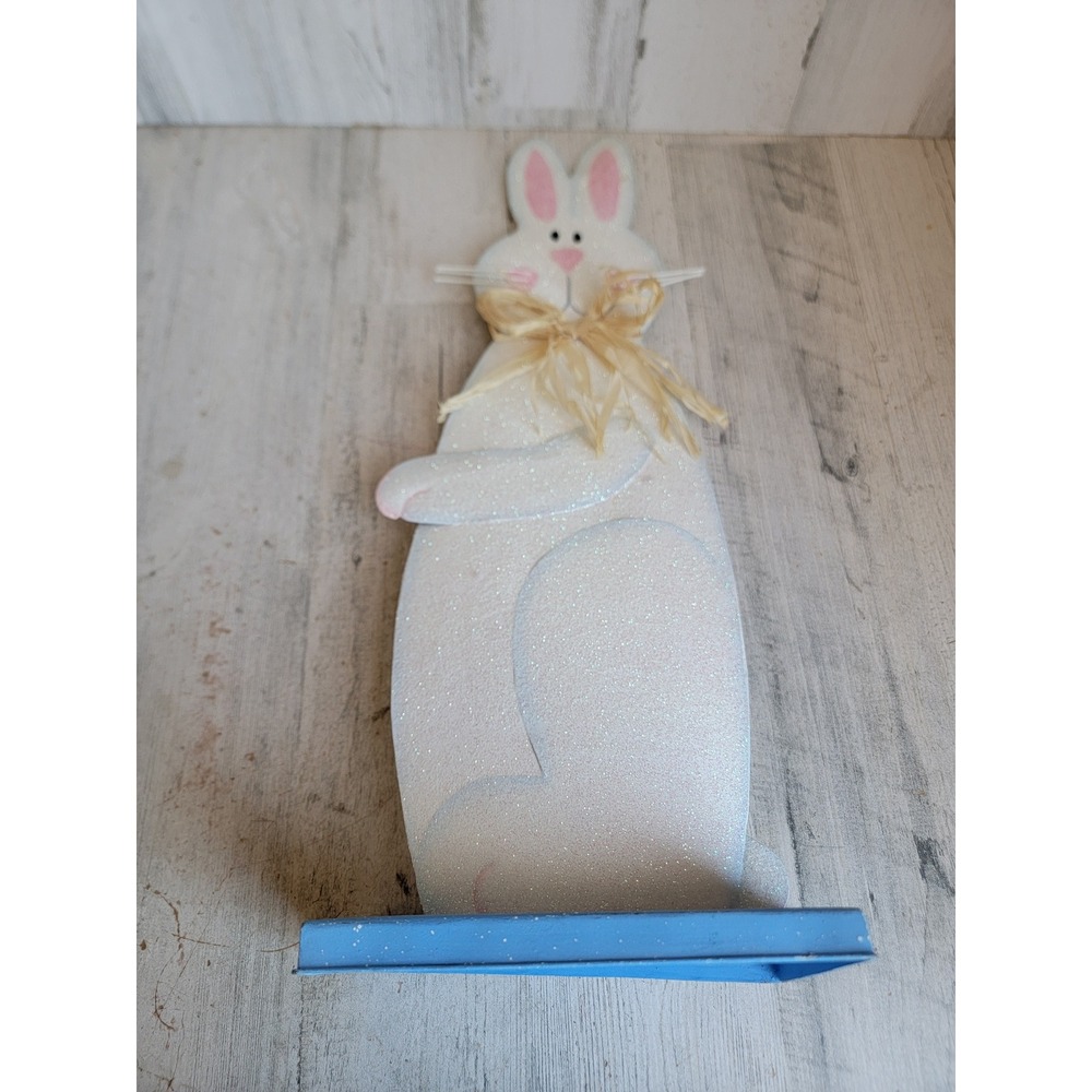 Metal Glitter tall rabbit Easter Bunny home decor figure bow rustic vintage